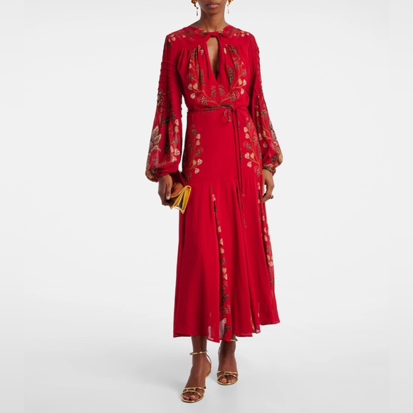 FARM Rio Dresses & Skirts - NWT Farm Rio red berry garden long sleeve pleated maxi dress S (fits like XS)